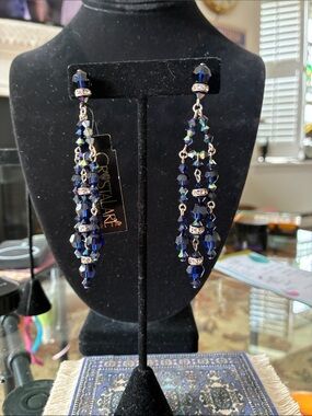 Navy Blue Crystal Dangle Earrings